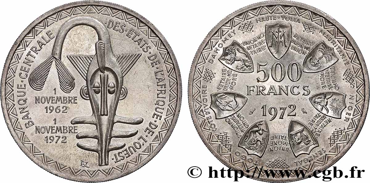 WEST AFRICAN STATES (BCEAO) 500 Francs BCEAO 1972 Paris MS 