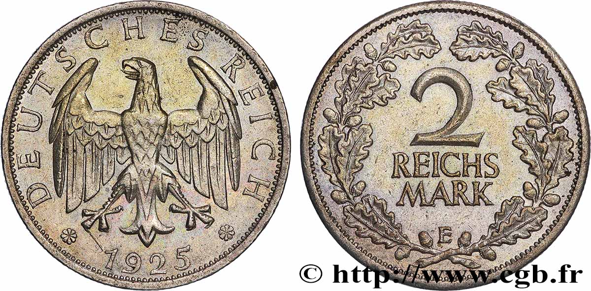 ALLEMAGNE - RÉPUBLIQUE DE WEIMAR 2 Reichsmark 1925 Muldenhütten SUP 