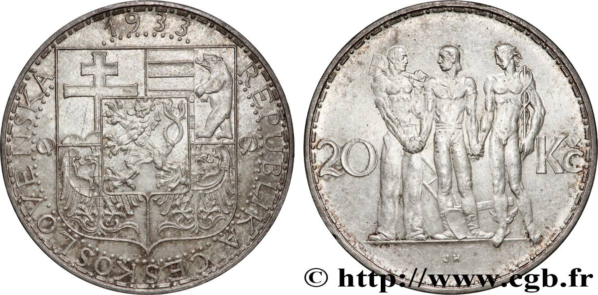 TSCHECHOSLOWAKEI 20 Korun Industrie, Agriculture et Commerce 1933  fVZ 