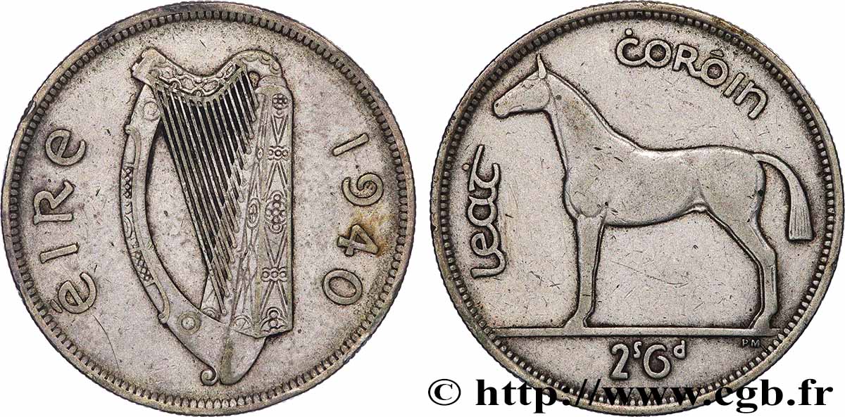 IRLANDE 1/2 Coróin (Crown) 1940  TB+ 
