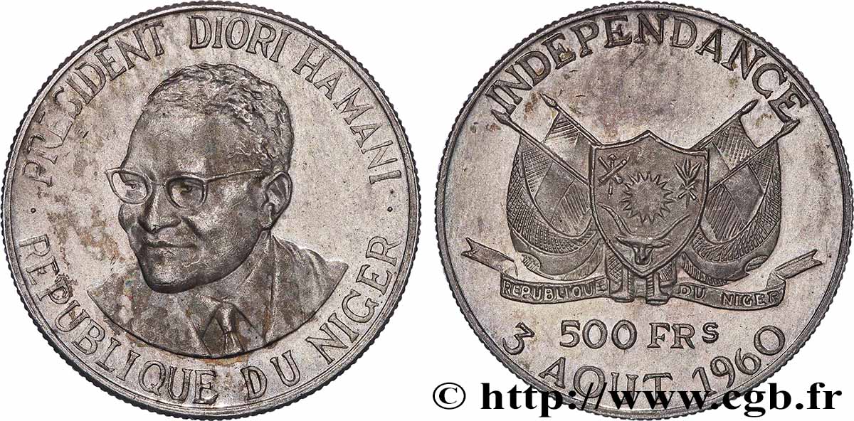 NIGER - RÉPUBLIQUE - HAMANI DIORI 500 Francs Proof 1960 Paris SPL 