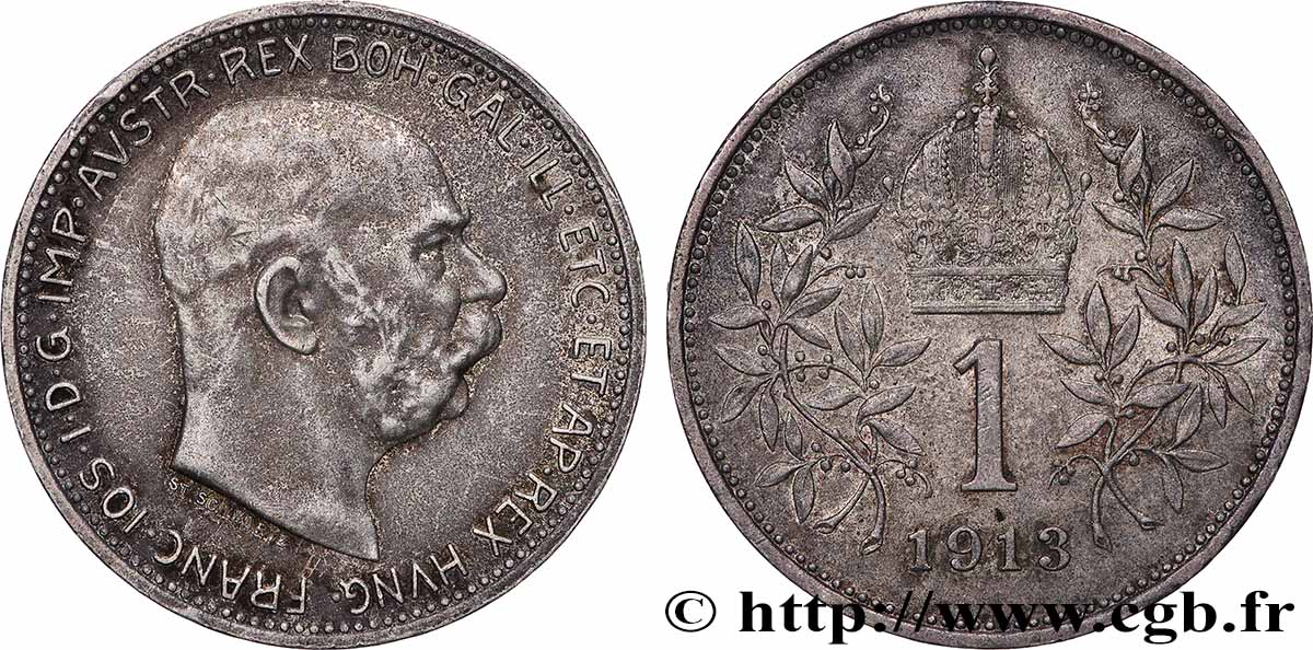 AUTRICHE 1 Corona François-Joseph 1913  TTB 