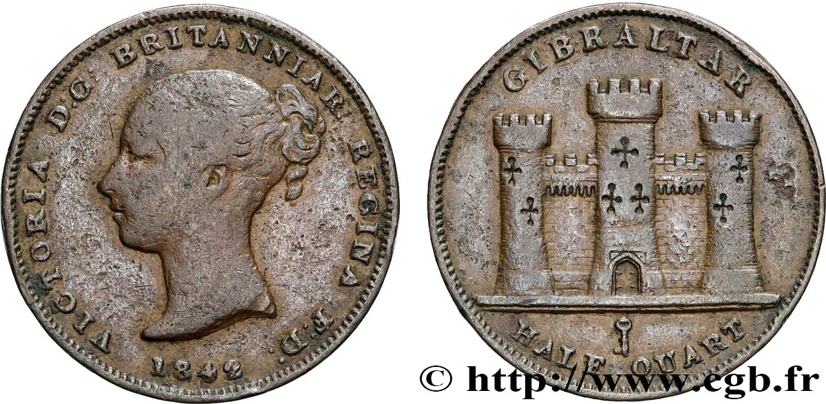 GIBRALTAR Half Quart Victoria 1842  TB 