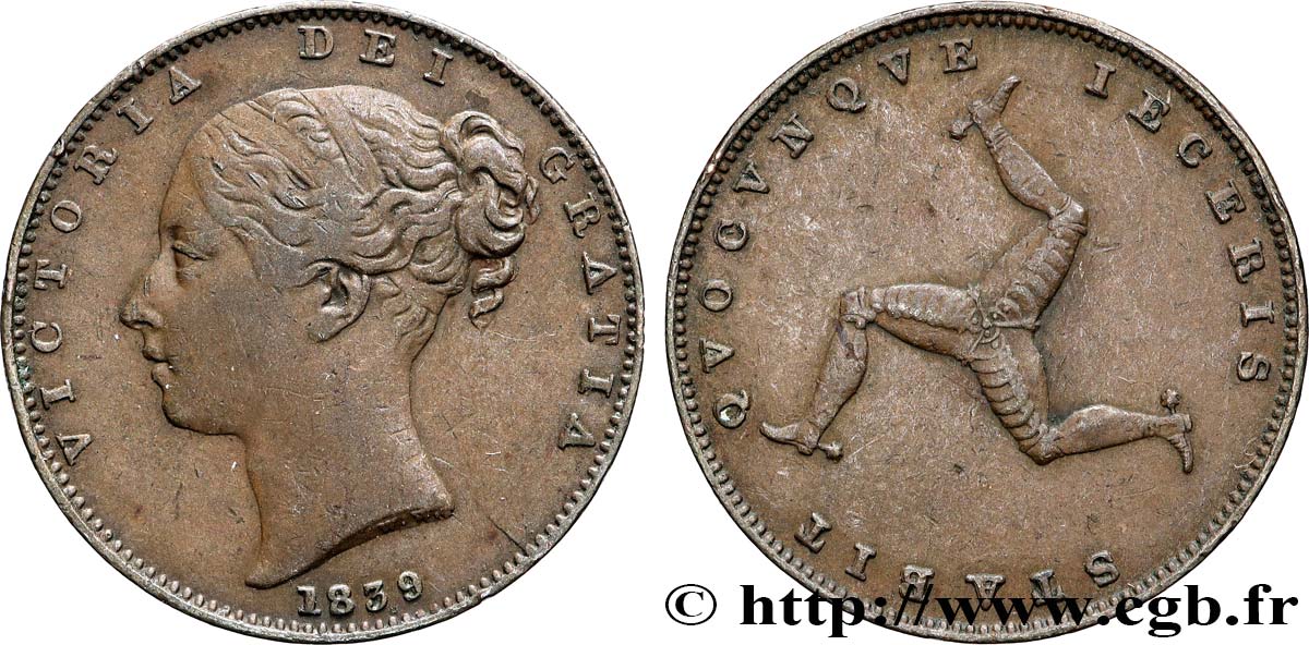 ÎLE DE MAN Farthing Victoria 1839 Londres TTB 