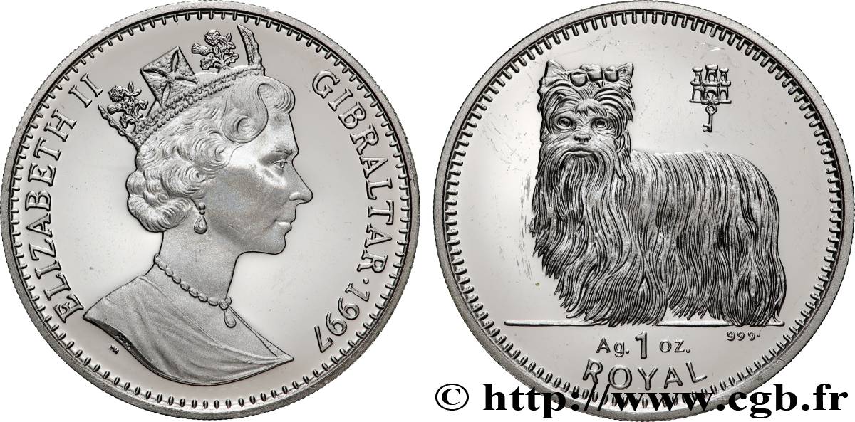 GIBRALTAR 1 Royal Proof Élisabeth II / Yorkshire terrier 1997 Pobjoy Mint SPL 