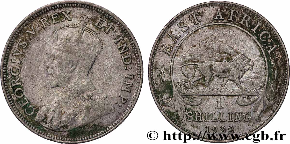 EAST AFRICA 1 Shilling Georges V / lion 1922 Heaton - H VF 