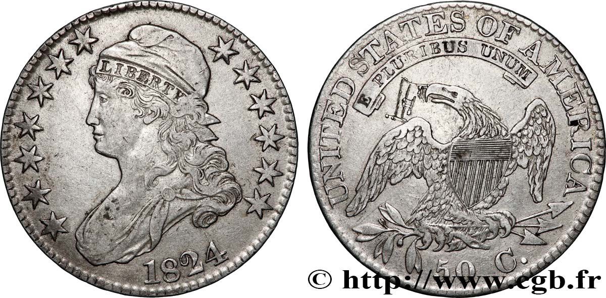 VEREINIGTE STAATEN VON AMERIKA 50 Cents (1/2 Dollar) type “Capped Bust” 1824 Philadelphie SS 