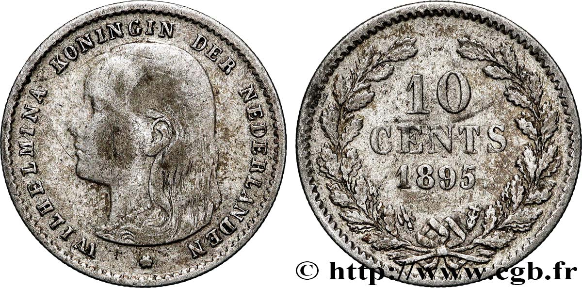 PAYS-BAS 10 Cents Wilhelmine 1895 Utrecht TB+ 