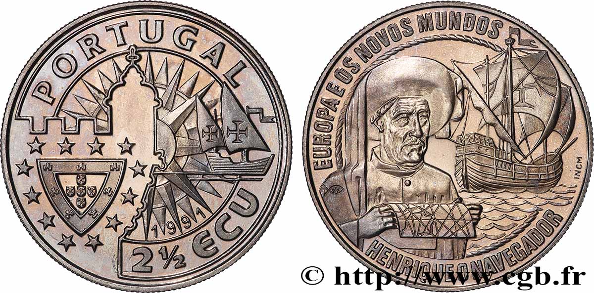PORTUGAL 2 1/2 Ecu Proof Henri le Navigateur 1991  SPL 