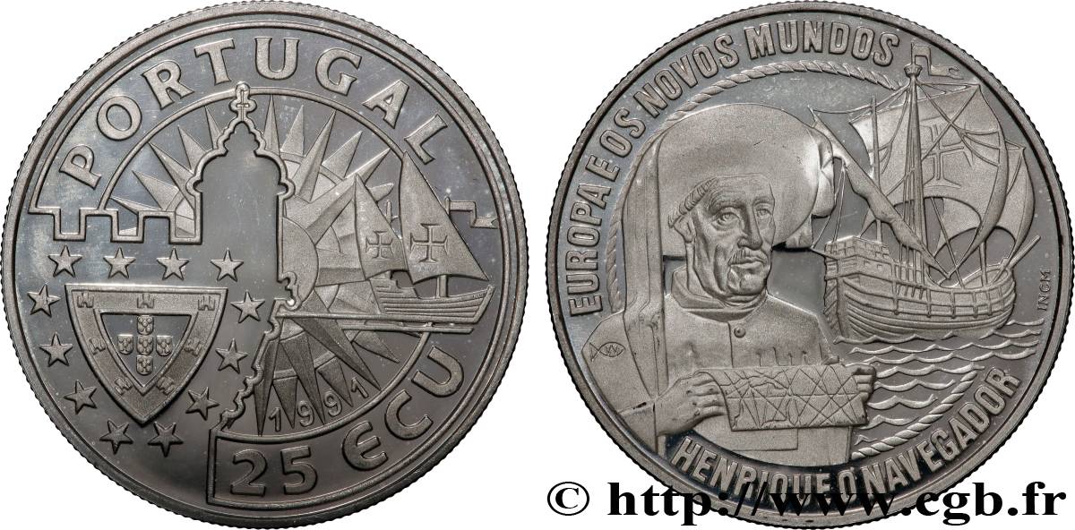 PORTUGAL 25 Ecu Proof Henri le Navigateur 1991  SPL 
