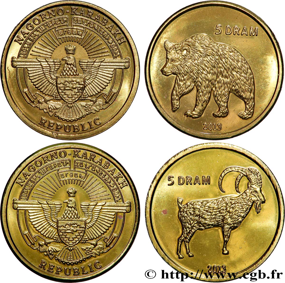 NAGORNY KARABAKH (Haut-Karabagh) Lot deux monnaies de 5 Dram 2013  SPL 