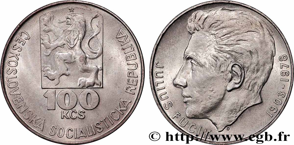 CZECHOSLOVAKIA 100 Korun 75e anniversaire de la naissance de Julius Fucik 1978  AU 