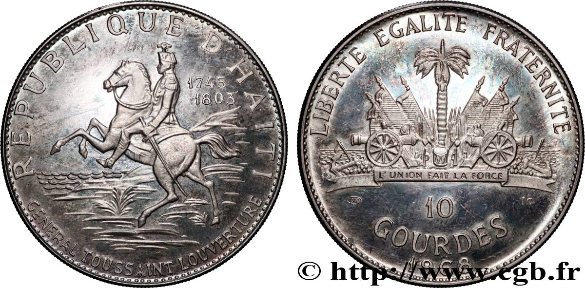 HAÏTI 10 Gourdes Proof Toussaint Louverture 1968  SPL 