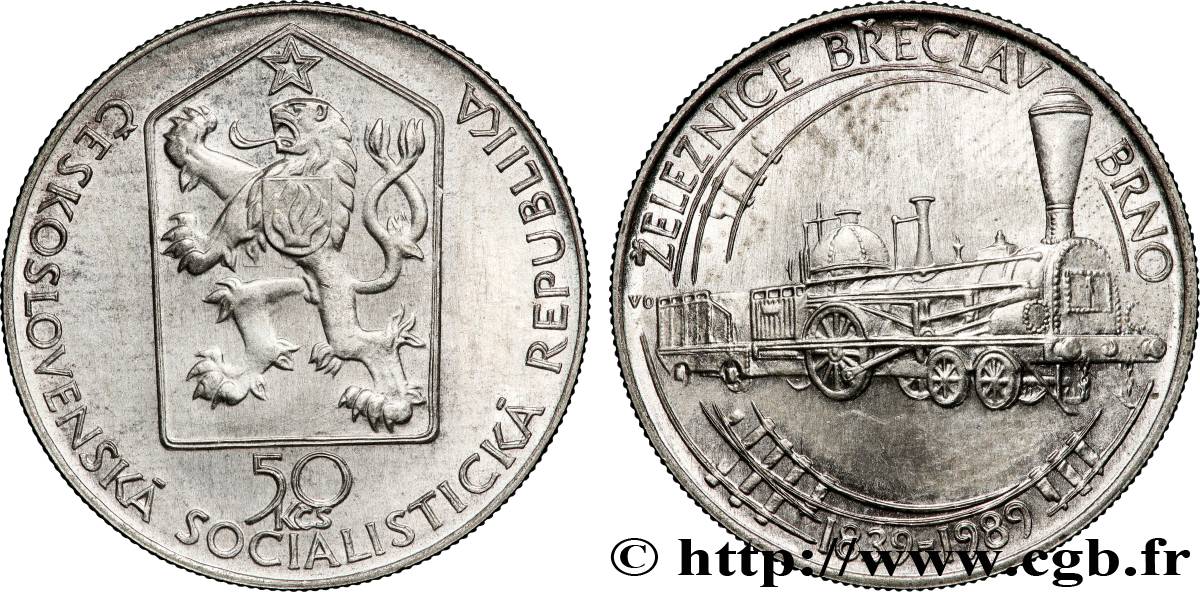 TCHÉCOSLOVAQUIE 50 Korun 150e anniversaire de la voie ferrée de Breclav à Brno 1989  SPL 