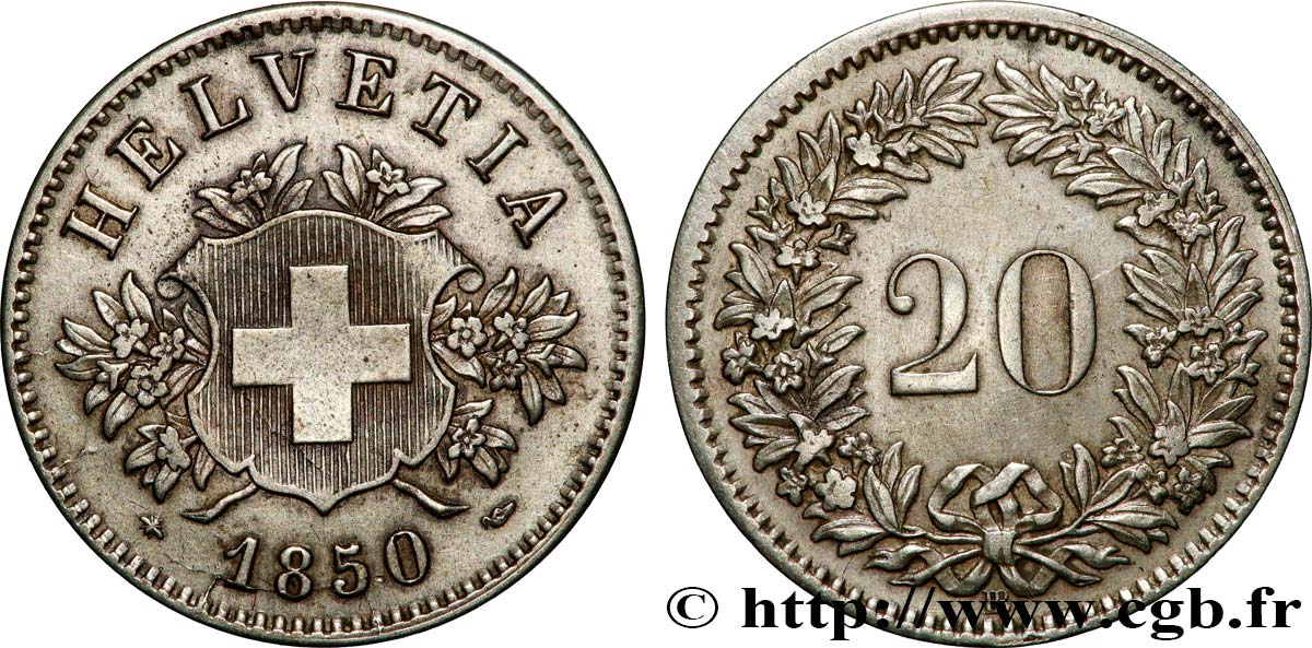SWITZERLAND 20 Centimes (Rappen) 1850 Strasbourg - BB XF 
