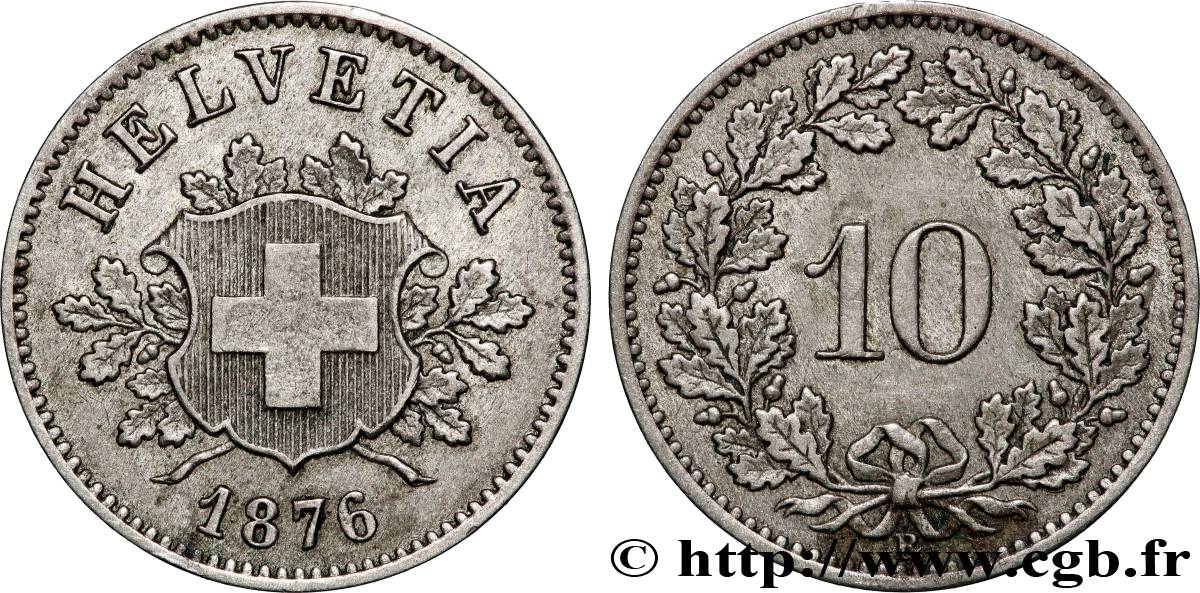 SVIZZERA  10 Centimes (Rappen) croix suisse 1876 Berne - B BB 