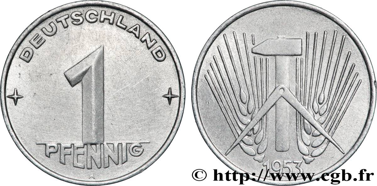 DEUTSCHE DEMOKRATISCHE REPUBLIK 1 Pfennig type Deutschland 1953 Berlin SS 