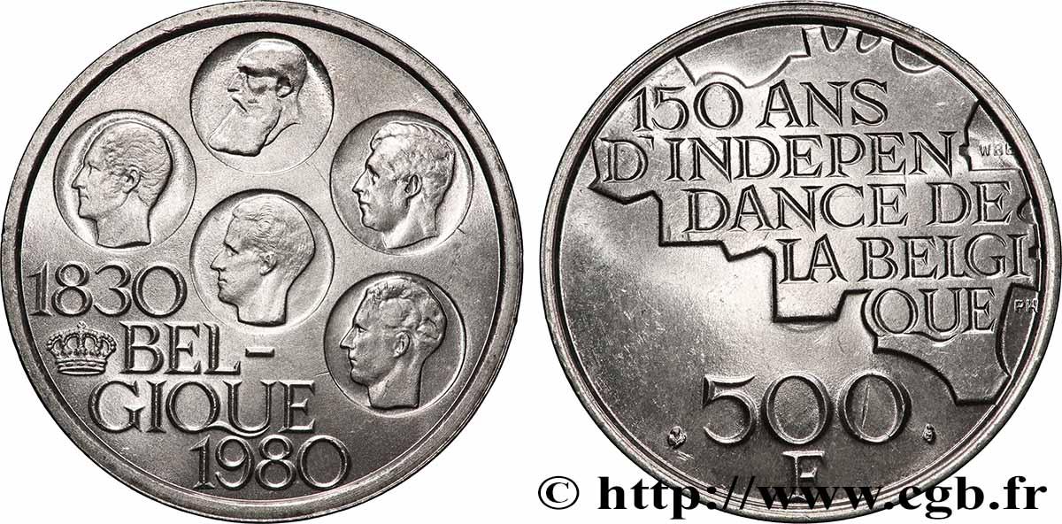 BELGIUM 500 Francs légende française 150e anniversaire de l’indépendance 1980 Bruxelles MS 