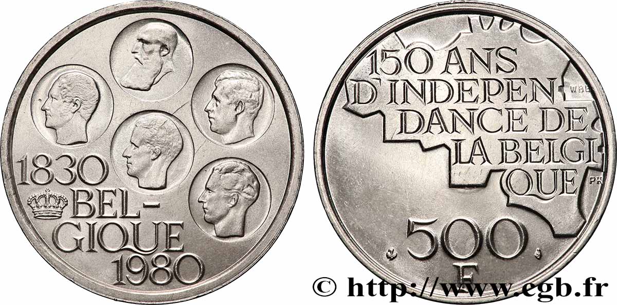 BELGIUM 500 Francs légende française 150e anniversaire de l’indépendance 1980 Bruxelles MS 