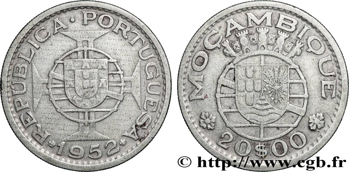 MOZAMBIK 20 Escudos colonie portugaise du Mozambique 1952 Lisbonne SS 