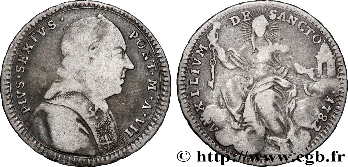 ITALY - PAPAL STATES - PIUS VI (Giovanni Angelo Braschi) Doppio Giulio 1782  VF 