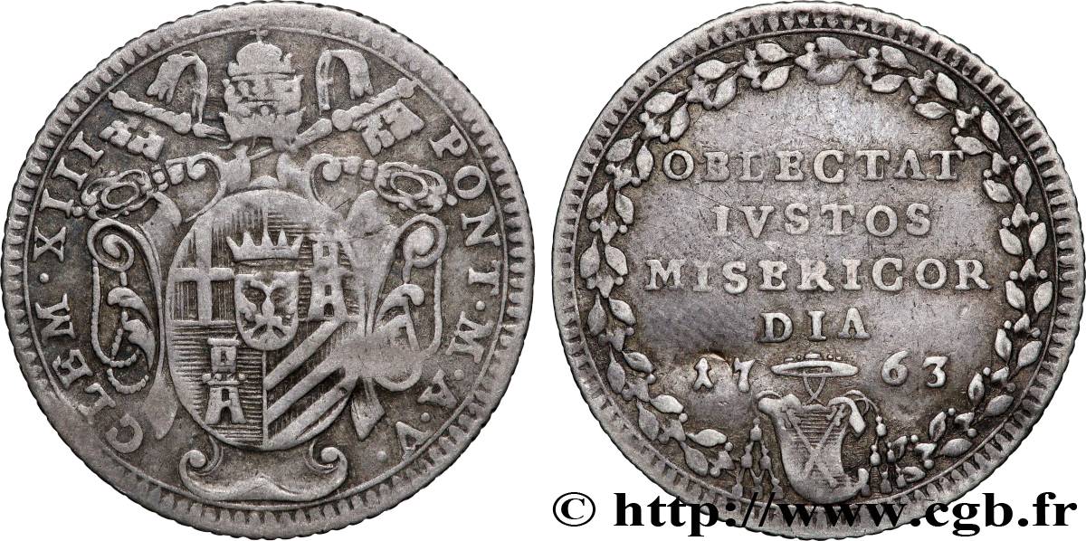 ITALY - PAPAL STATES - CLEMENT XIII (Charles Rezzonico) Giulio 1763 Rome XF 