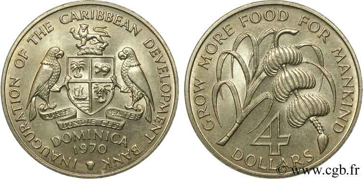 DOMINICA 4 Dollars inauguration de la Banque de Développement des Caraïbes 1970  MS 