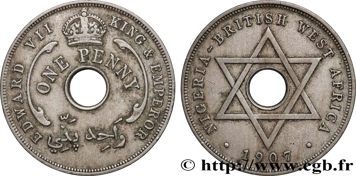 BRITISH WEST AFRICA 1 Penny Edouard VII 1908 Londres XF 