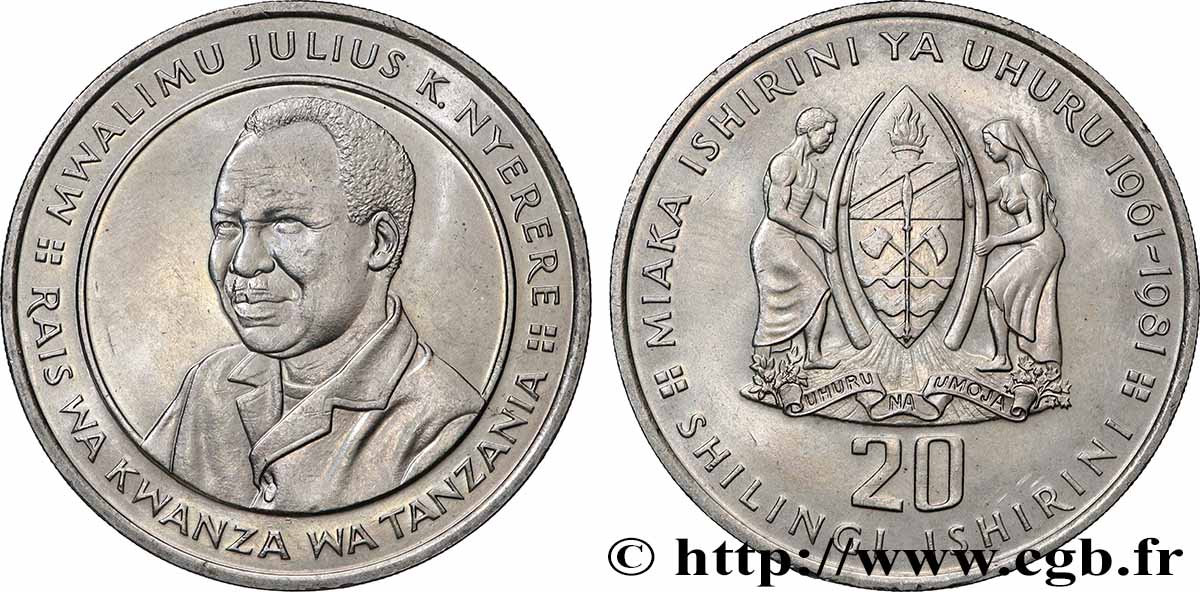 TANZANIA 20 Shilingi 20e anniversaire de l’indépendance 1981 Llantrisant AU 
