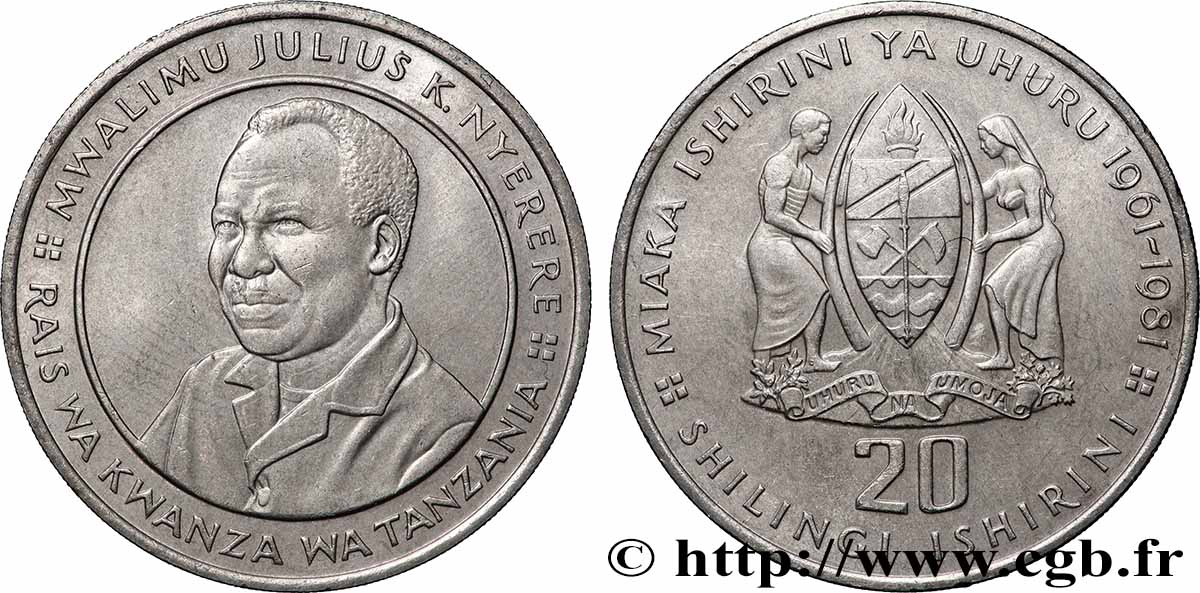 TANZANIE 20 Shilingi 20e anniversaire de l’indépendance 1981 Llantrisant SUP 