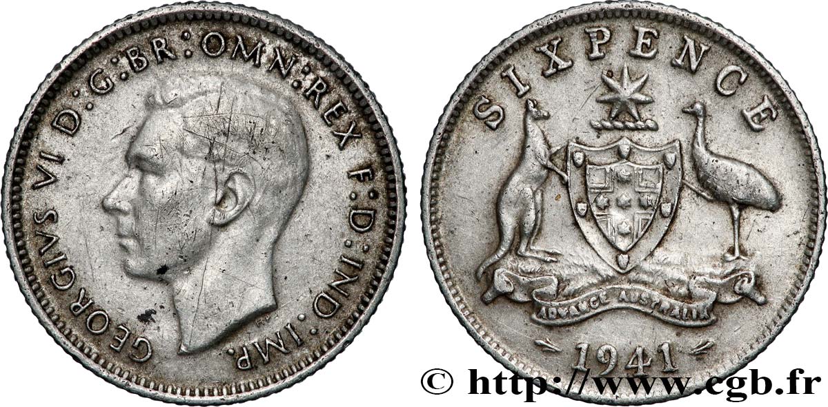 AUSTRALIA 6 Pence Georges VI 1941 Melbourne BC+ 
