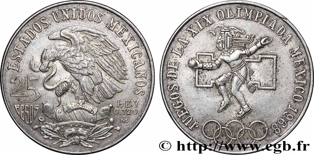 MEXIKO 25 Pesos Jeux Olympiques de Mexico 1968 Mexico VZ 