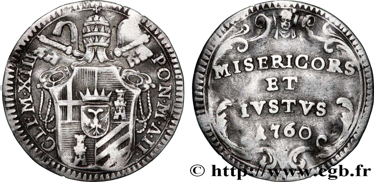 ITALY - PAPAL STATES - CLEMENT XIII (Charles Rezzonico) Grosso an II 1760 Rome VF 