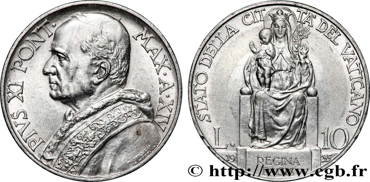 VATIKANSTAAT UND KIRCHENSTAAT 10 Lire Pie XI an XIV 1935 Rome fVZ 