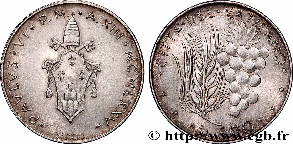 VATICANO E STATO PONTIFICIO 500 Lire frappe au nom de Paul VI an XIII 1975 Rome SPL 
