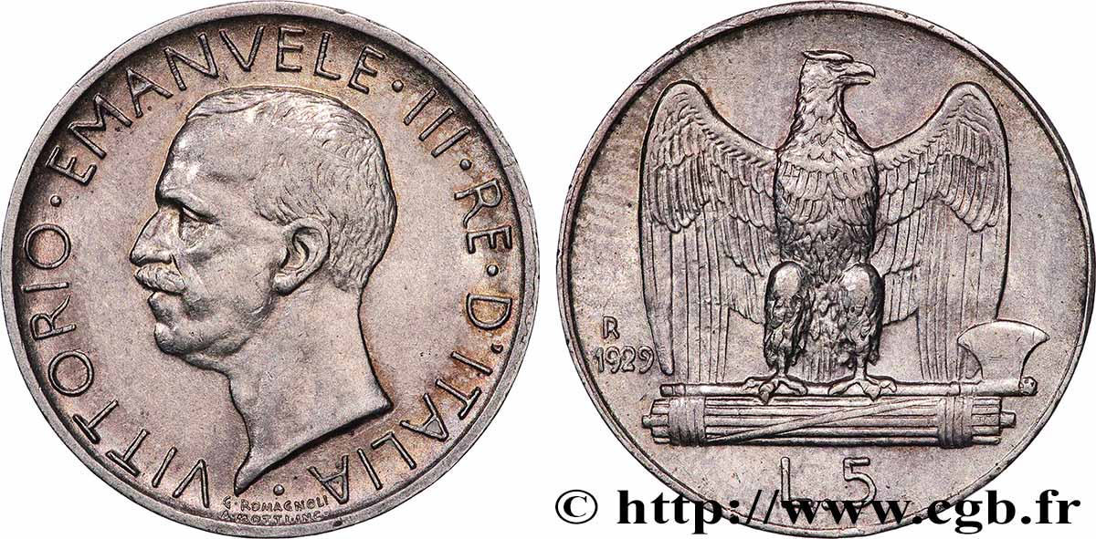 ITALIE 5 Lire Victor Emmanuel III 1929 Rome TTB+ 