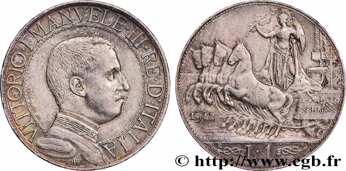 ITALY - KINGDOM OF ITALY - VICTOR-EMMANUEL III 1 Lire  1912 Rome XF 