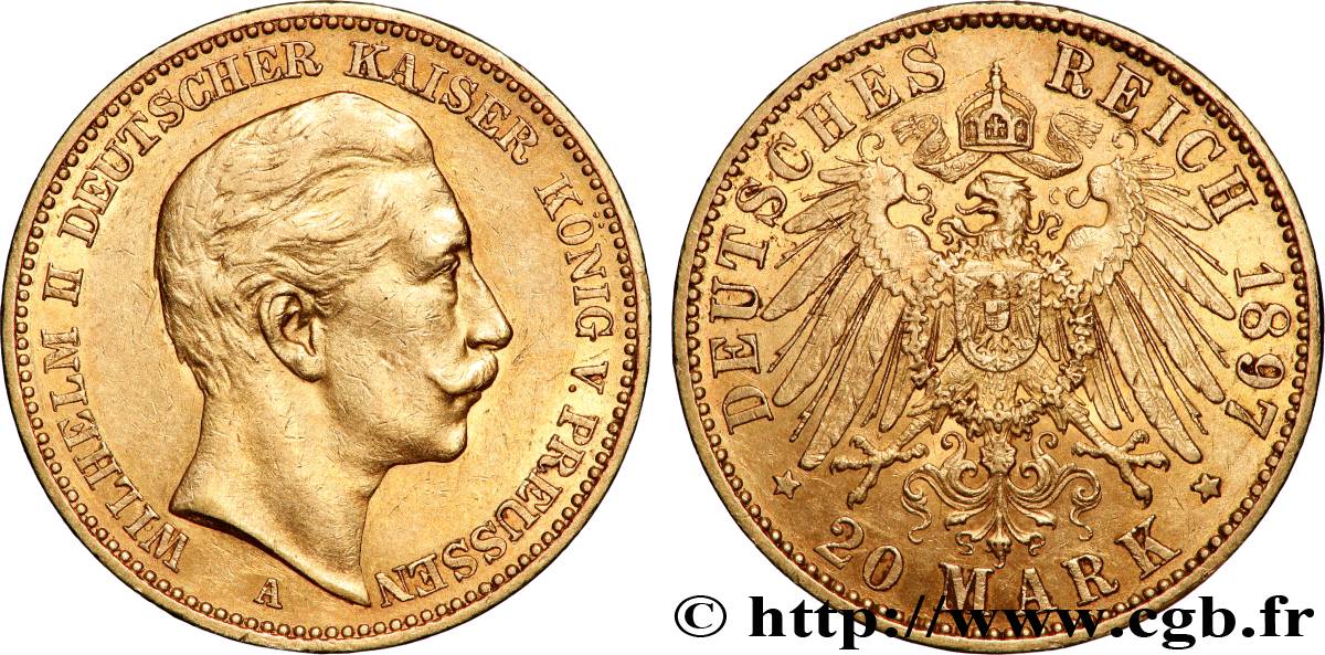 OR, PALLADIUM ET PLATINE INVESTISSEMENT 20 Mark  1897 Berlin TTB+ 