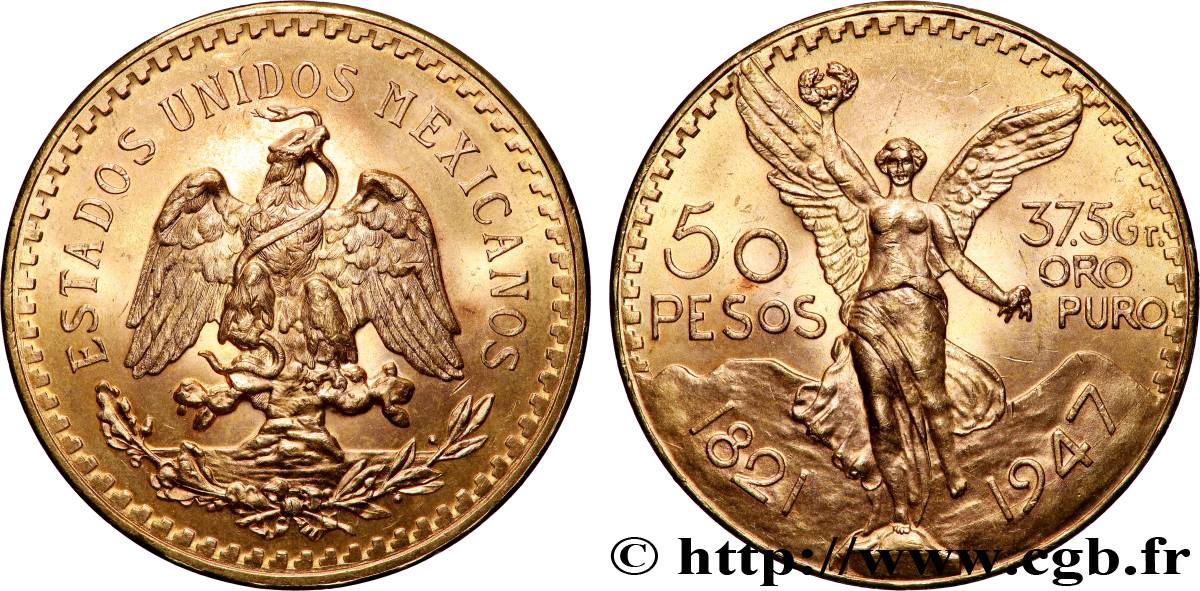 GOLD-, PALLADIUM- UND PLATIN-INVESTITIONEN 50 Pesos or 1947 Mexico fST 