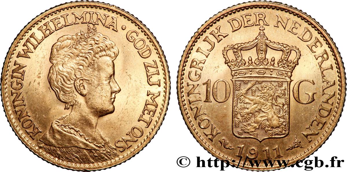 GOLD-, PALLADIUM- UND PLATIN-INVESTITIONEN 10 Gulden, 3e type Wilhelmina 1911 Utrecht VZ 