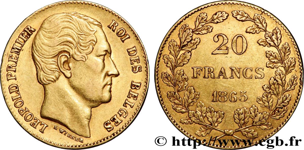 OR, PALLADIUM ET PLATINE INVESTISSEMENT 20 Francs Léopold Ier 1865 Bruxelles TTB 