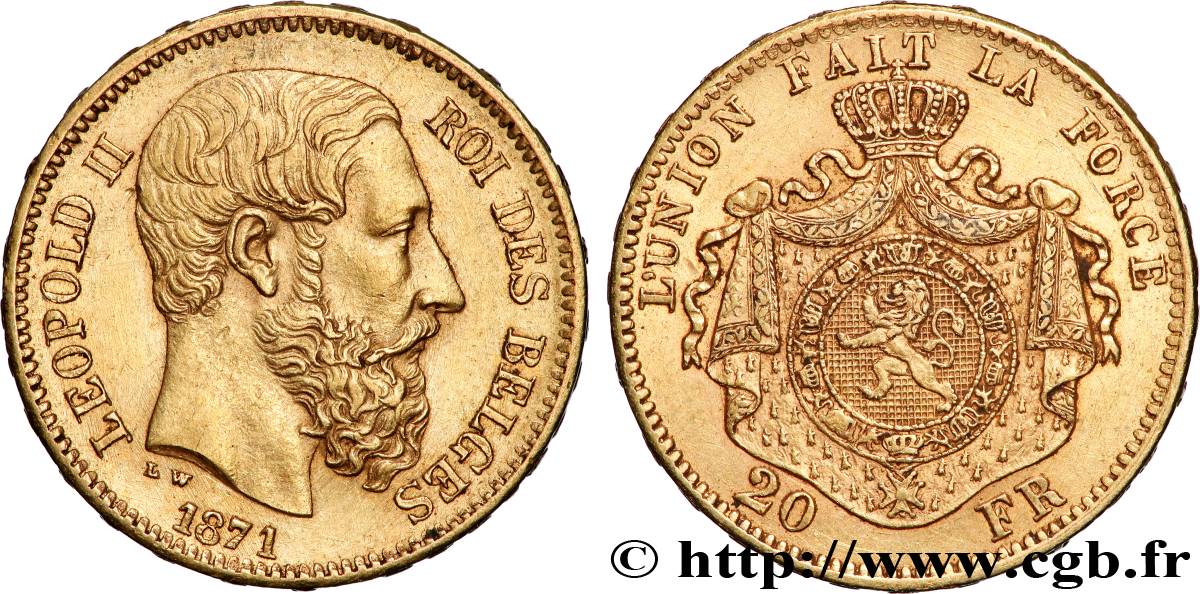 GOLD-, PALLADIUM- UND PLATIN-INVESTITIONEN 20 Francs Léopold II 1871 Bruxelles fVZ 