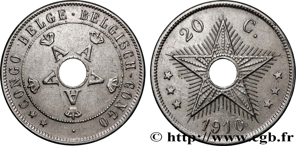 BELGISCH-KONGO 20 Centimes Albert Ier 1910 Bruxelles SS 