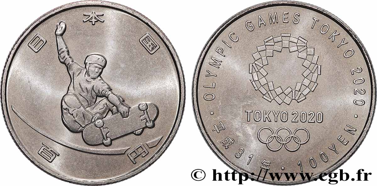 JAPON 100 Yen Jeux Olympiques Tokyo 2020 - Skateboard - an 31 ère Heisei (2019)  SPL 
