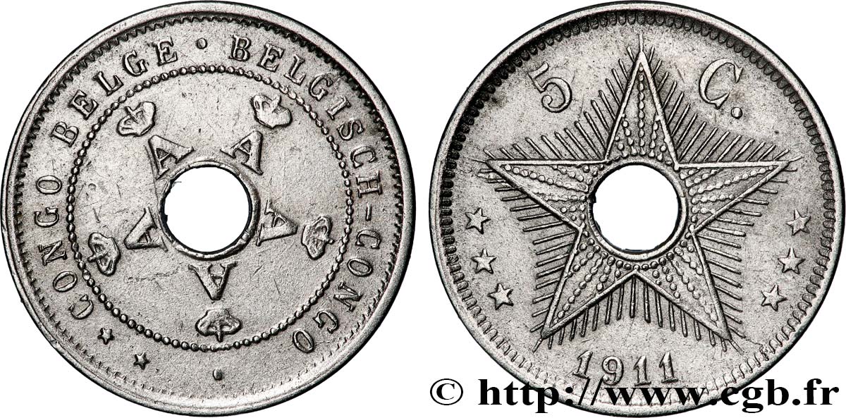 BELGIAN CONGO 5 Centimes Albert Ier 1911 Bruxelles XF 