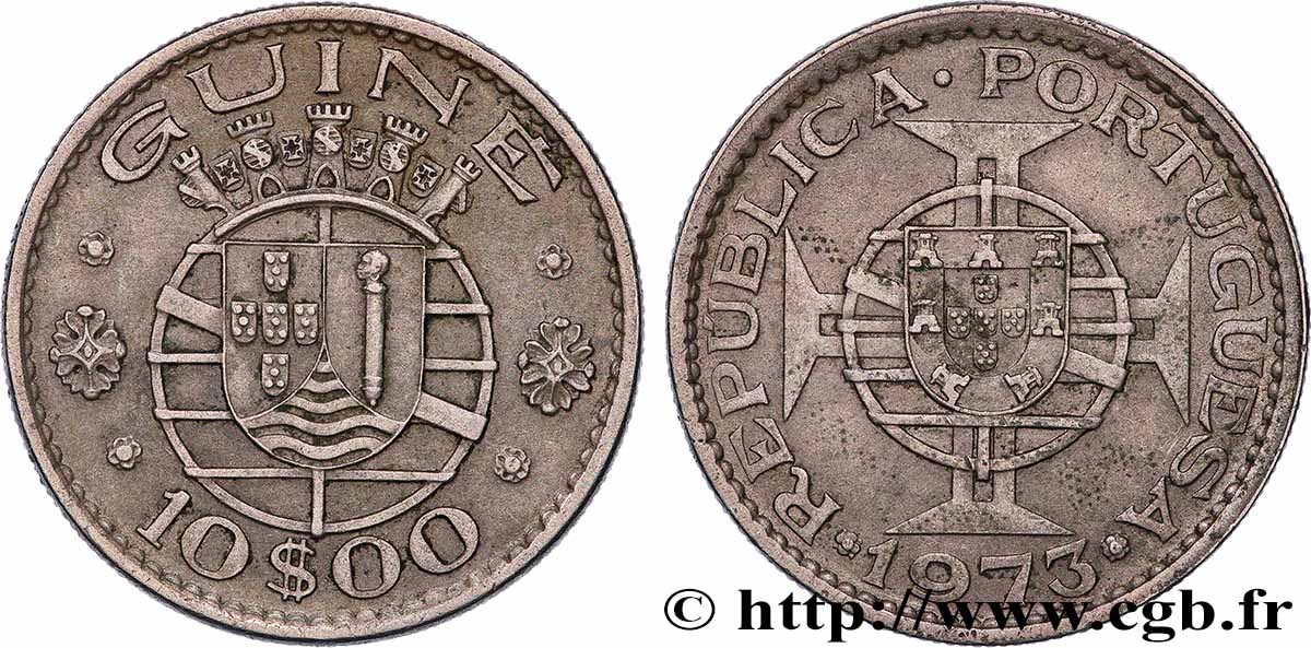 GUINEA-BISSAU 10 Escudos Colonie Portugaise 1973  XF 