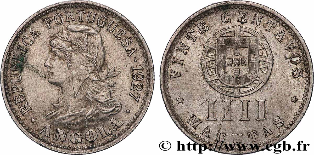 ANGOLA 20 Centavos - IIII Macutas monnayage colonial Portugais 1927  SS 