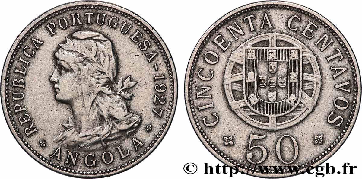 ANGOLA 50 Centavos monnayage colonial Portugais 1927  TTB 