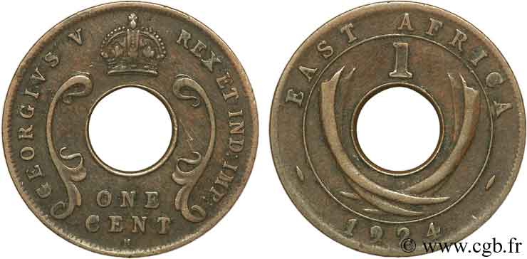 EAST AFRICA (BRITISH) 1 Cent (Georges V) 1924 Heaton - H XF 