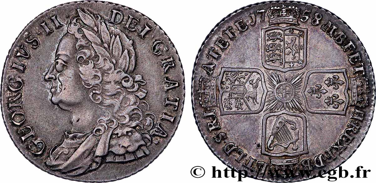 GRANDE-BRETAGNE - GEORGES II 1 Shilling 1758 Londres TTB+ 